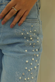 Ira - Rhinestone Embellished Jeans - Ice Blue