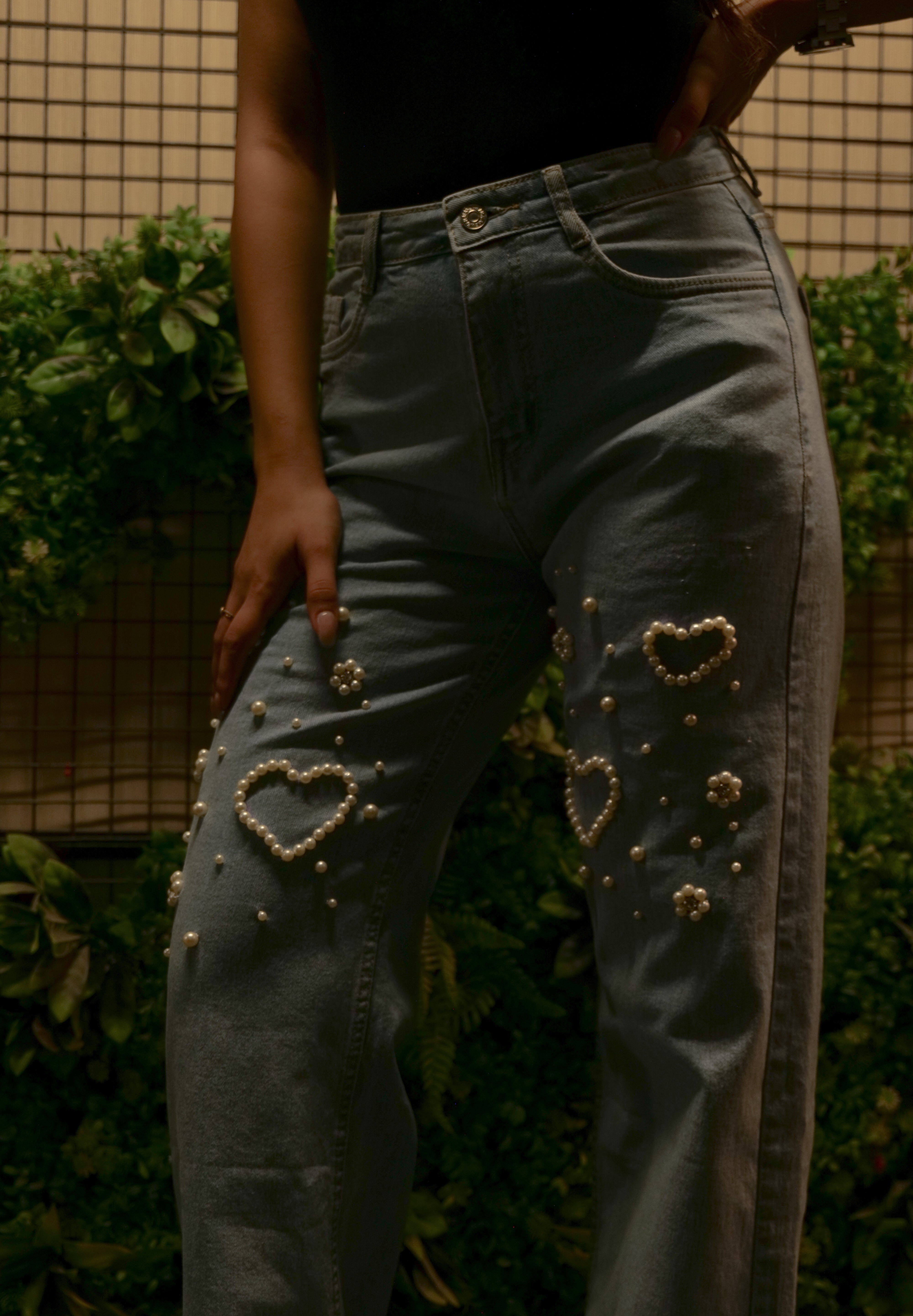 Bebo - Pearl Embellished Jeans - Ice Blue
