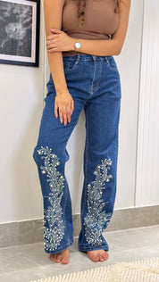 Inara - Rhinestone Embellished Jeans - Dark Blue