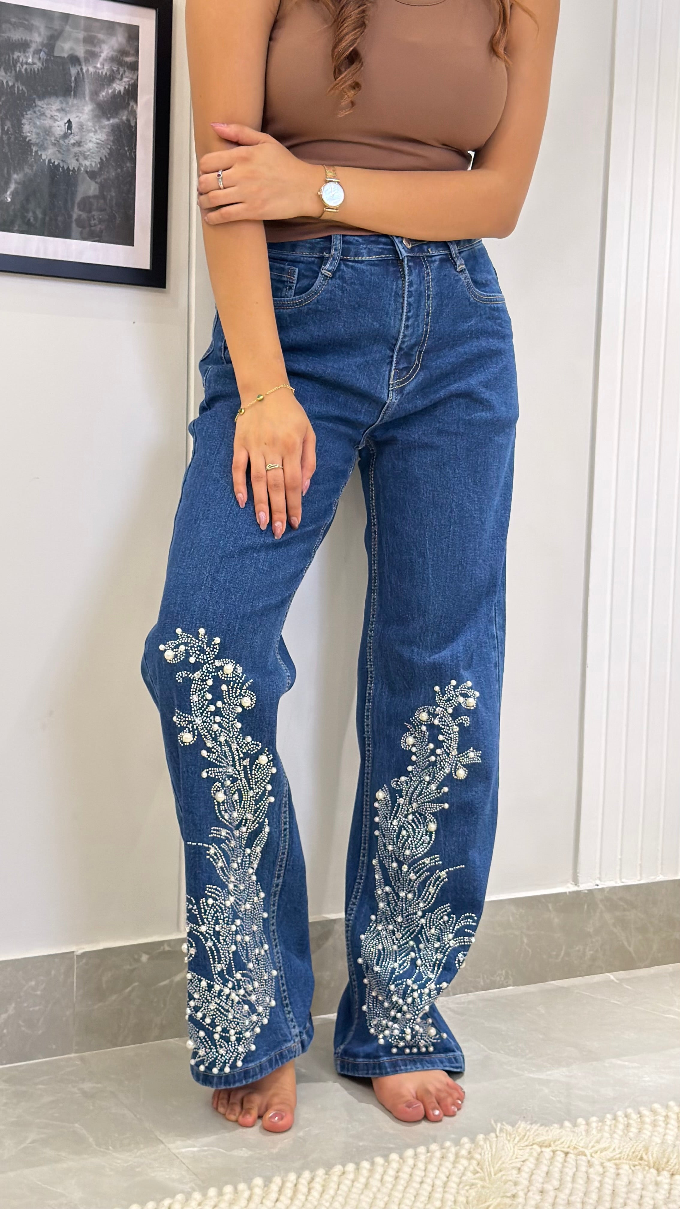 Inara - Rhinestone Embellished Jeans - Dark Blue