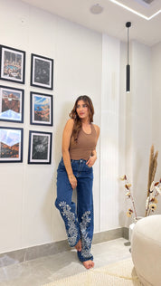 Inara - Rhinestone Embellished Jeans - Dark Blue