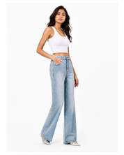 Mira - Rhinestone Embellished Wide Leg Jeans - Ice Blue