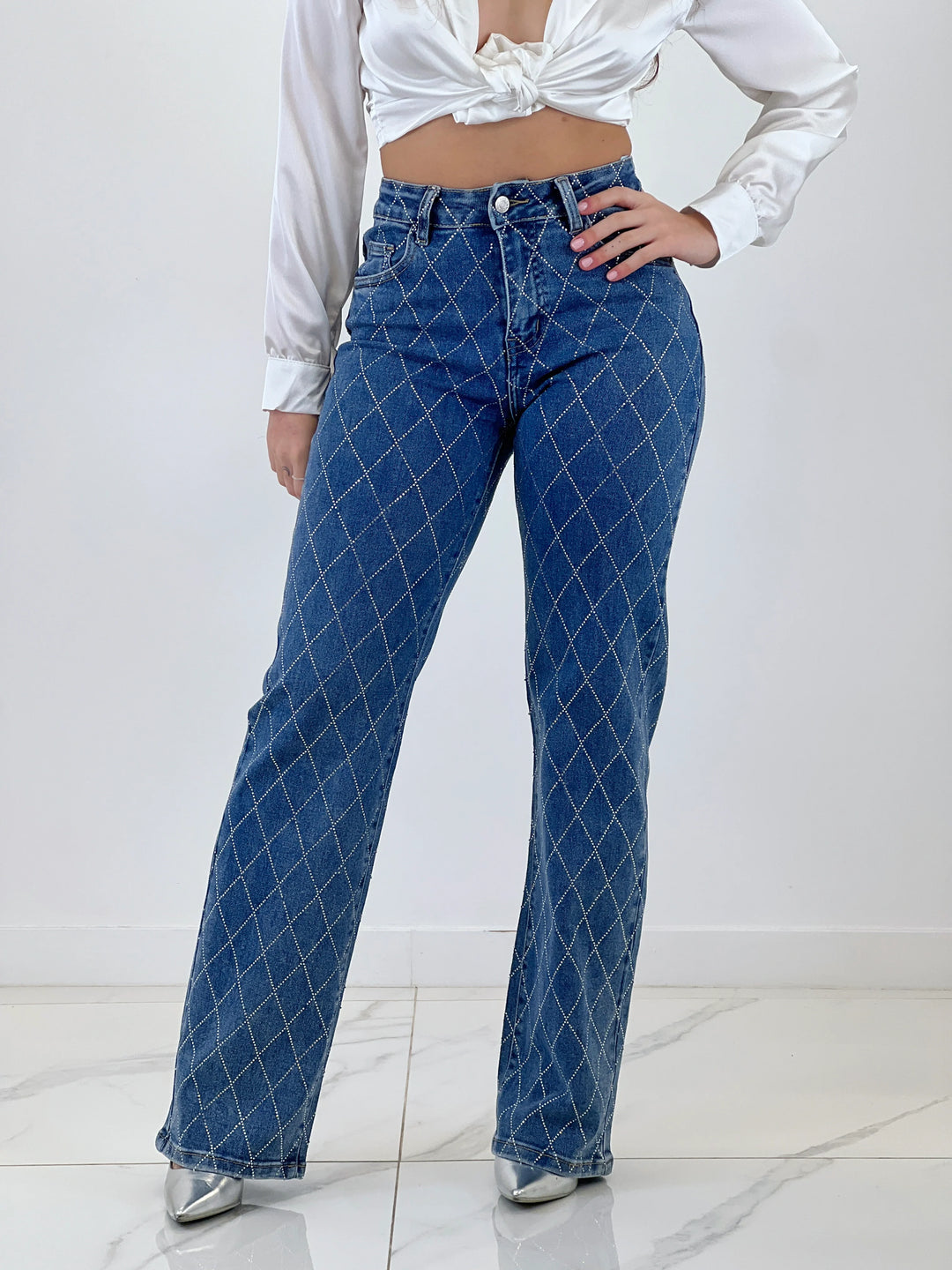 Diamond Daze High Rise Wide Leg Jeans