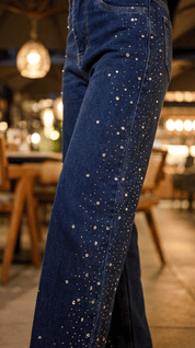 Meher - Rhinestone Embellished Jeans - Dark Blue