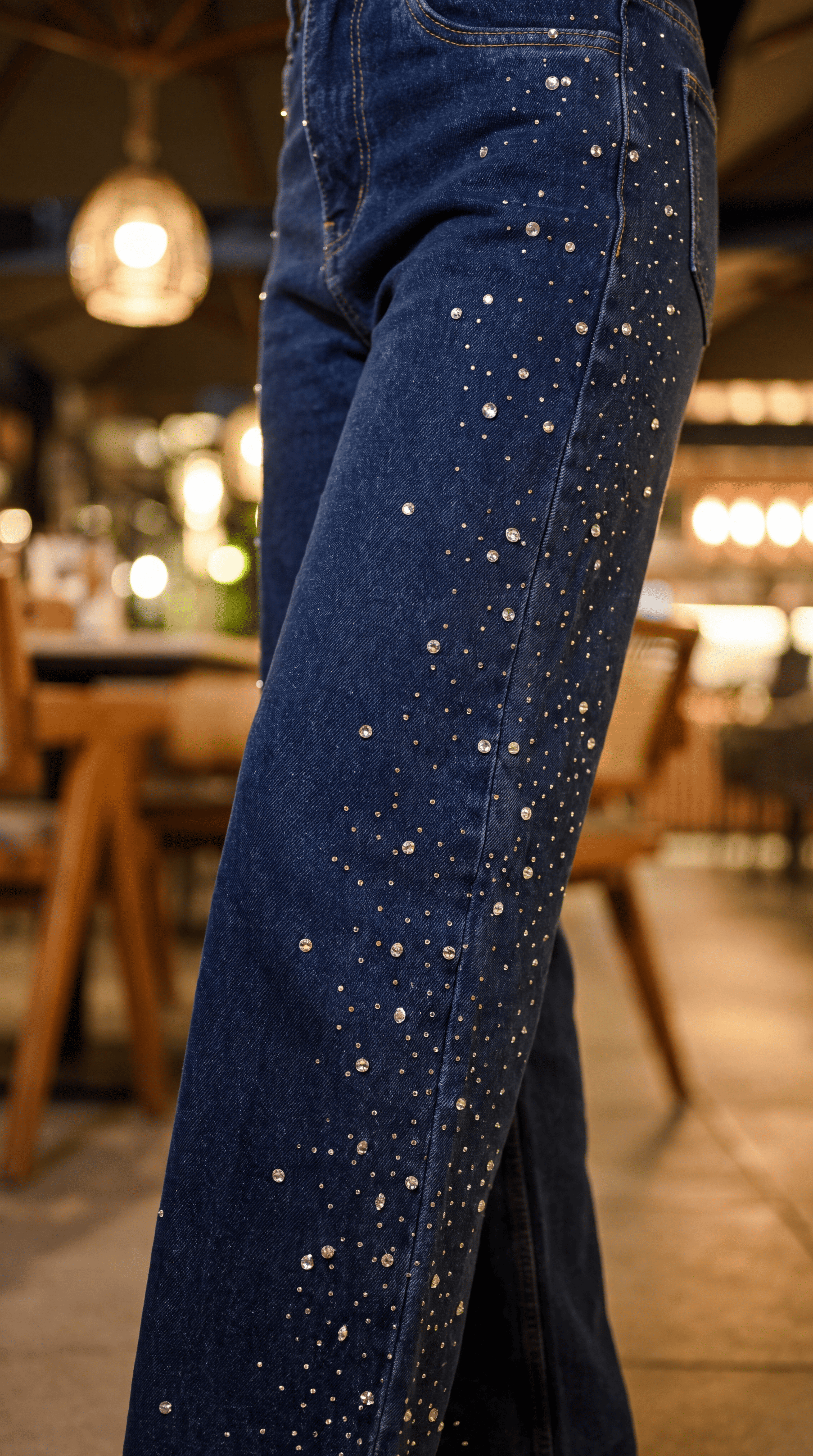 Meher - Rhinestone Embellished Jeans - Dark Blue