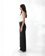 Lunar Lava - Rhinestone Embellished Wide Leg Jeans - Black