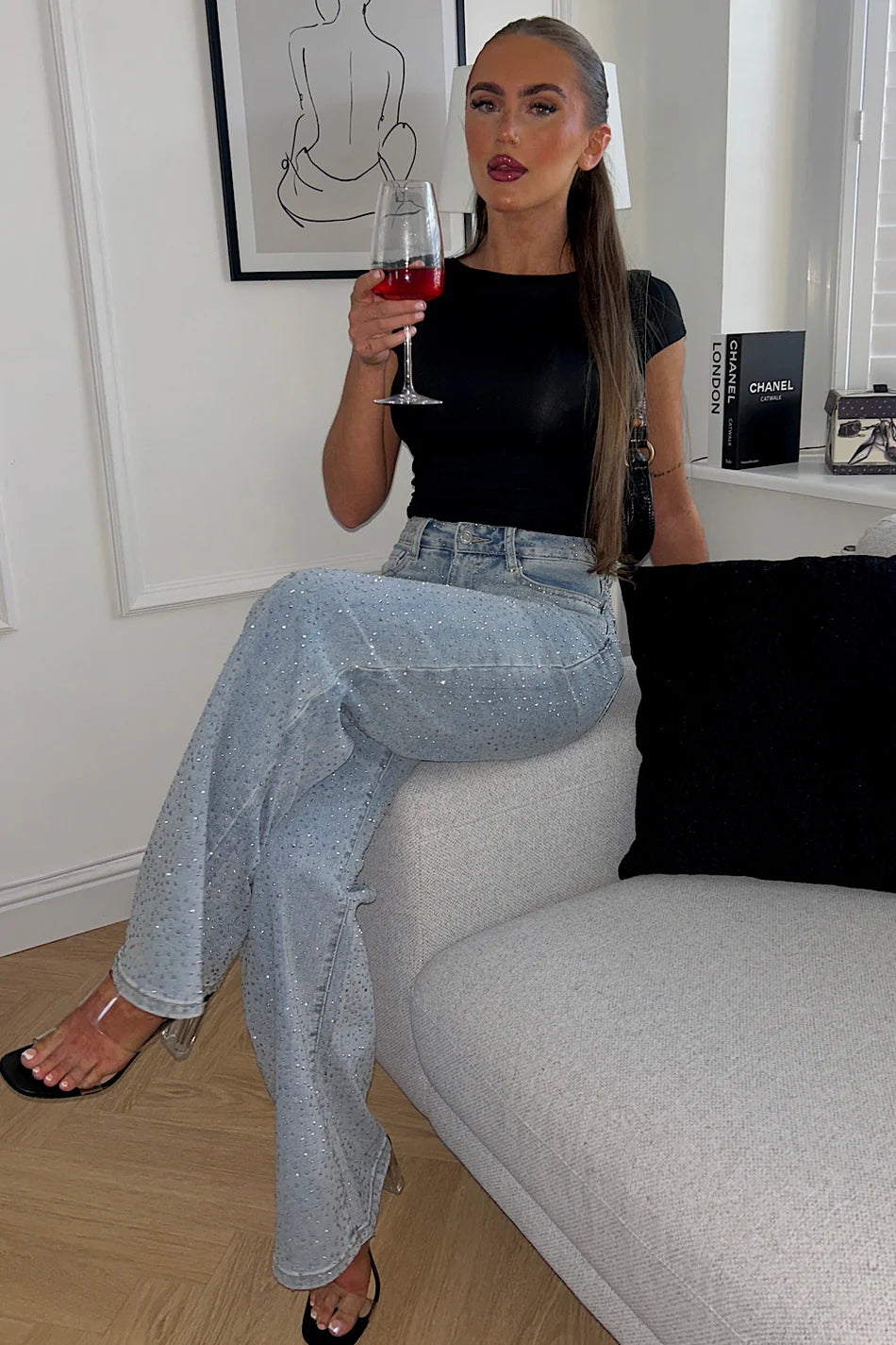 Disco Dust - Rhinestone Embellished Wide Leg Jeans