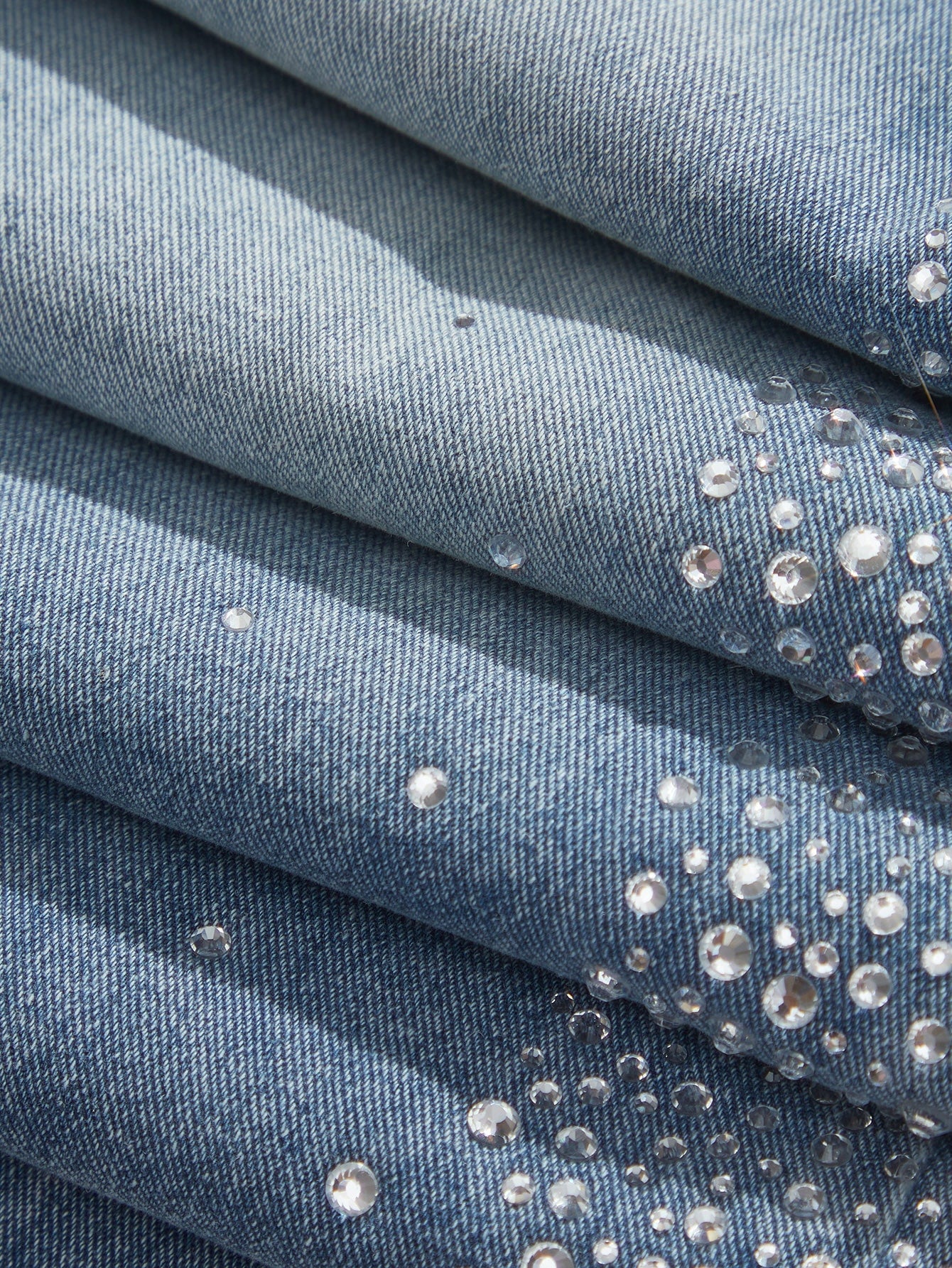 Mira - Rhinestone Embellished Wide Leg Jeans - Ice Blue