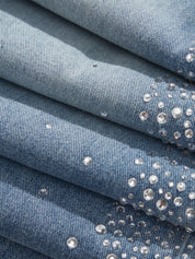 Mira - Rhinestone Embellished Wide Leg Jeans - Ice Blue