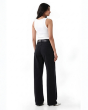 Lunar Lava - Rhinestone Embellished Wide Leg Jeans - Black