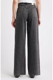 Glam Noir - Rhinestone Embellished Wide Leg Jeans - Black