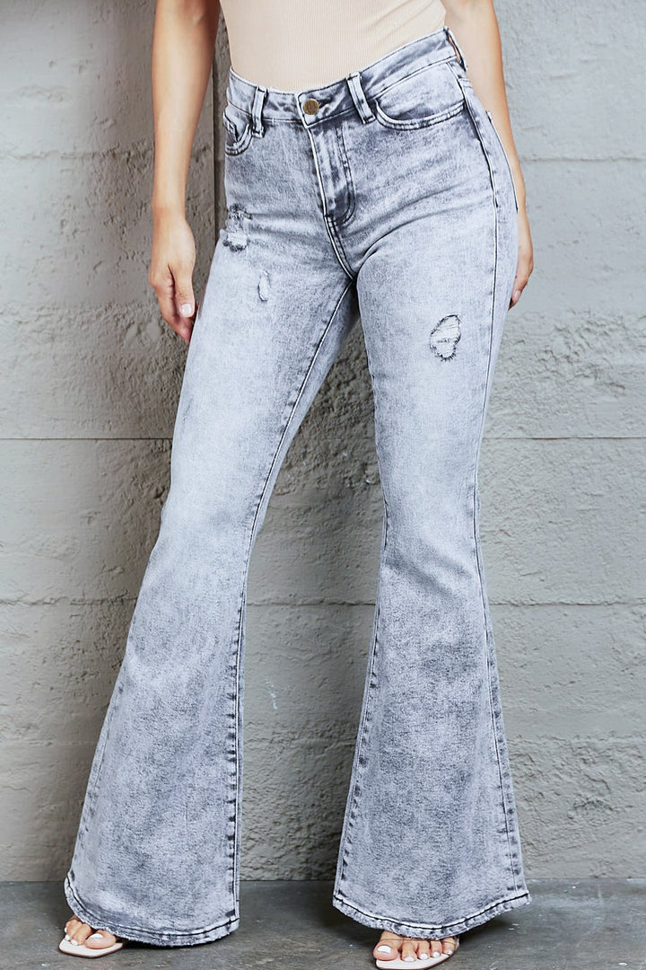 High Rise Boot Cut Jeans - Acid Wash