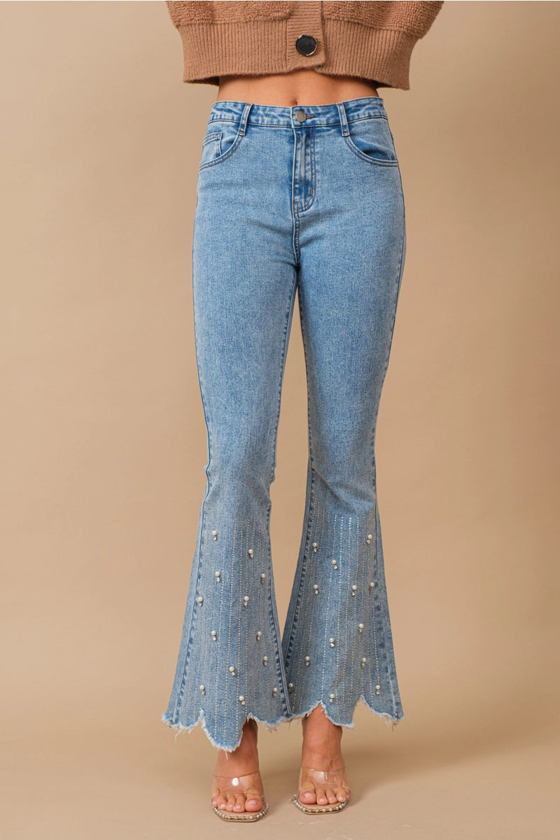 High Rise Embellished Boot Cut Flared Jeans - Blossom Belle