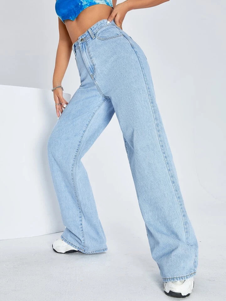 High Rise Wide Leg Jeans - Ice Blue