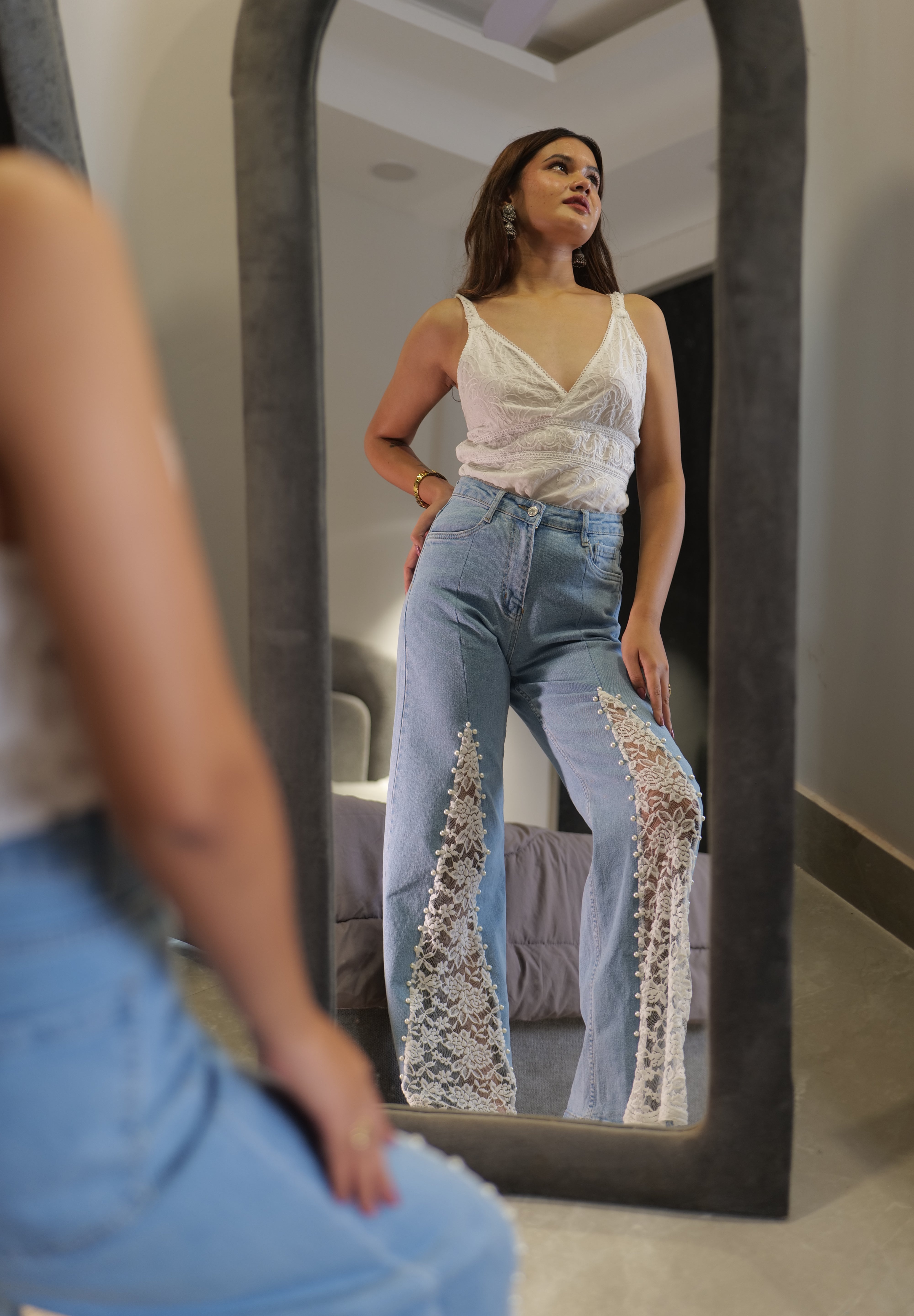 Rumi - Rhinestone Embellished Jeans - Ice Blue