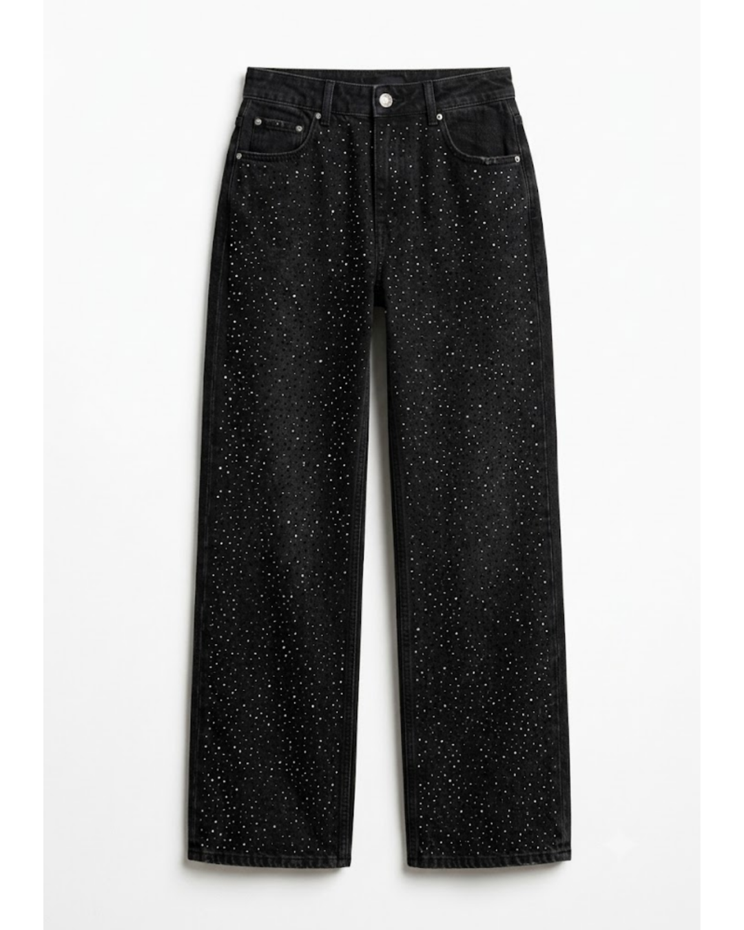 Lunar Lava - Rhinestone Embellished Wide Leg Jeans - Black