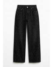 Lunar Lava - Rhinestone Embellished Wide Leg Jeans - Black