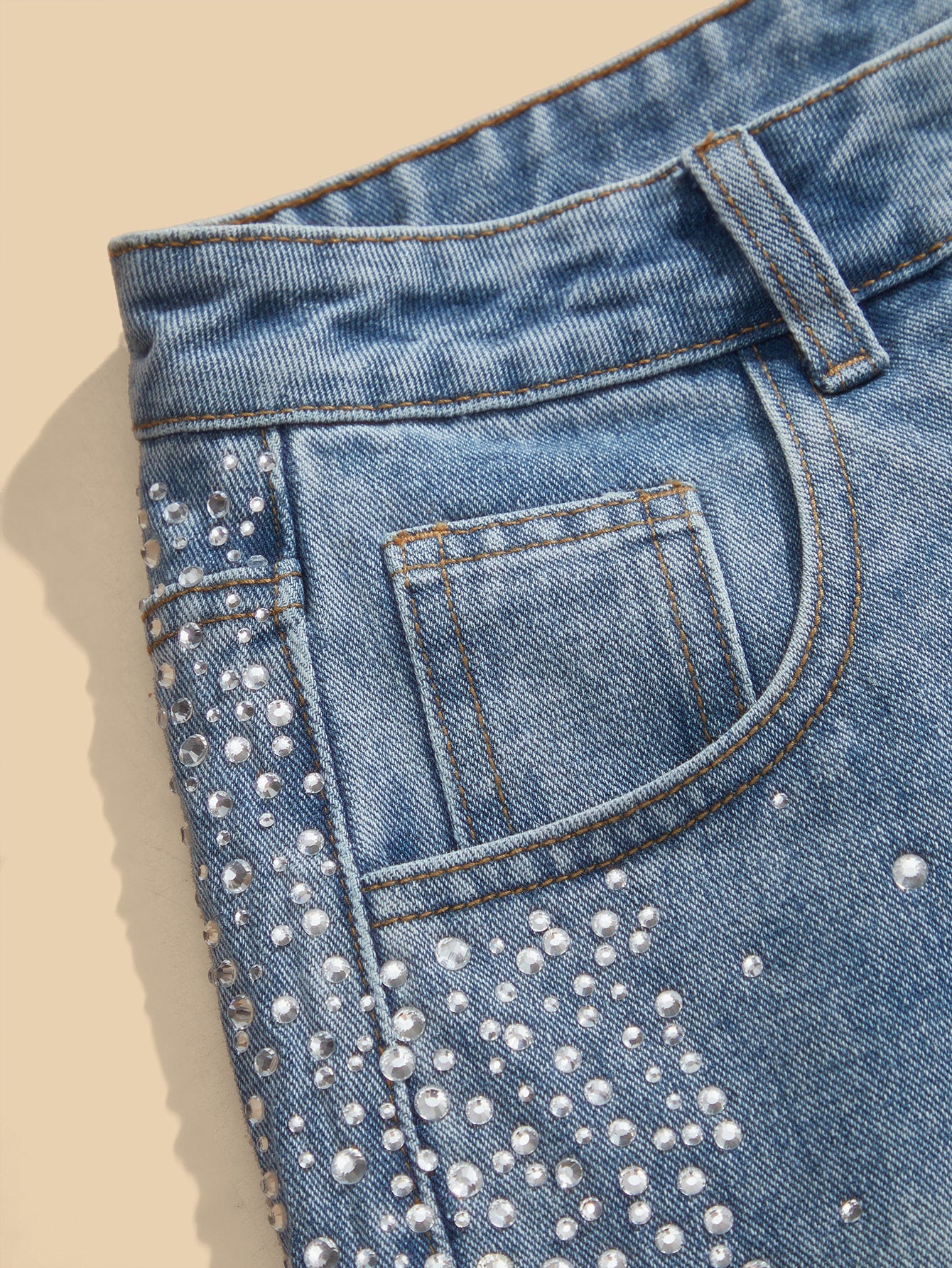 Mira - Rhinestone Embellished Wide Leg Jeans - Ice Blue