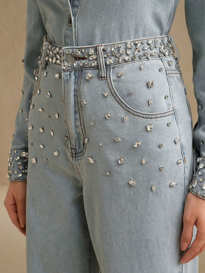 Dazzle Band - Rhinestone Embellished Wide Leg Jeans