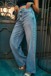 Samantha - Rhinestone Embellished Wide Leg Jeans - Ice Blue