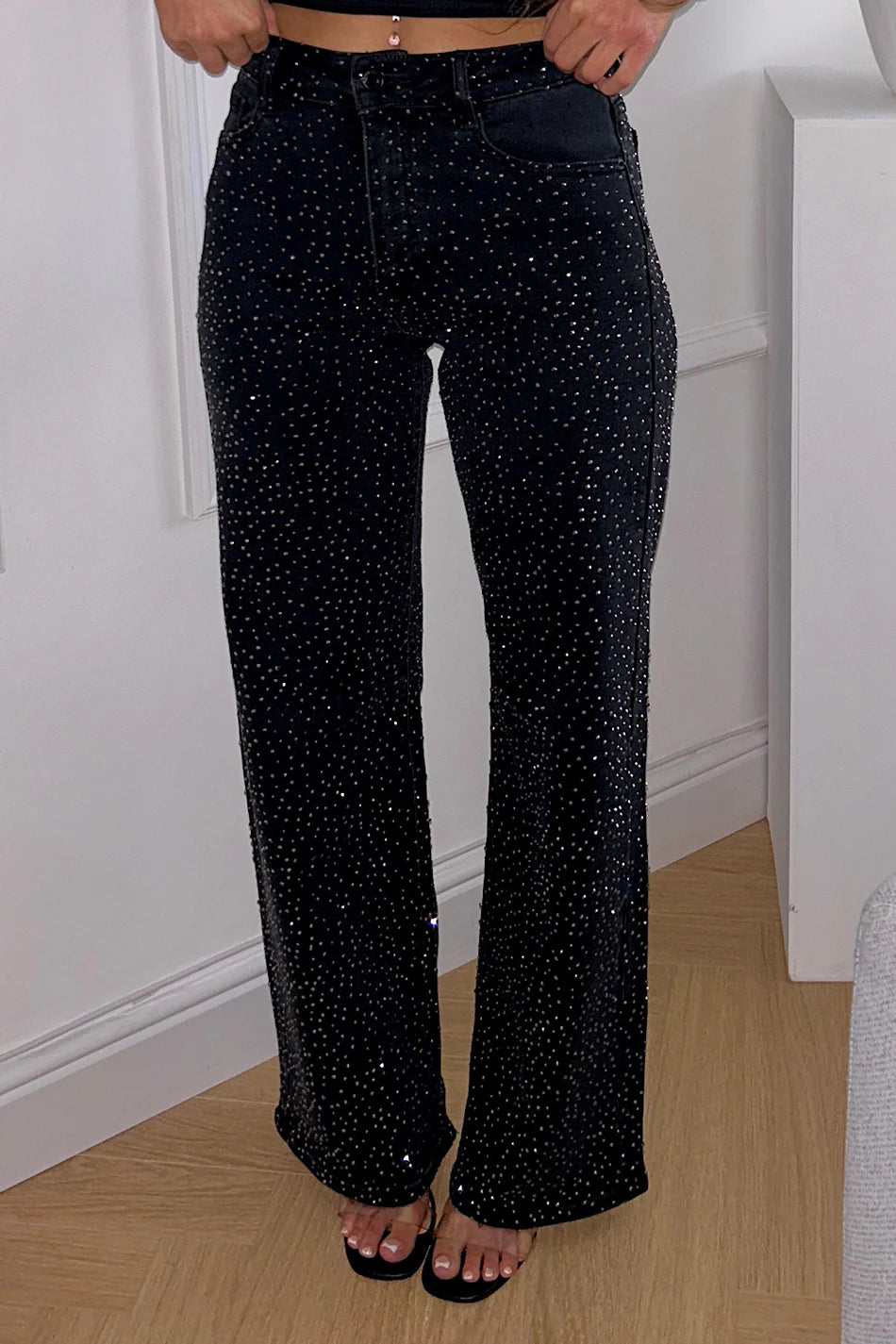 Lunar Lava - Rhinestone Embellished Wide Leg Jeans