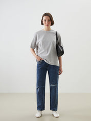 Crystal Drip - Rhinestone Embellished Wide Leg Jeans - Ice Blue