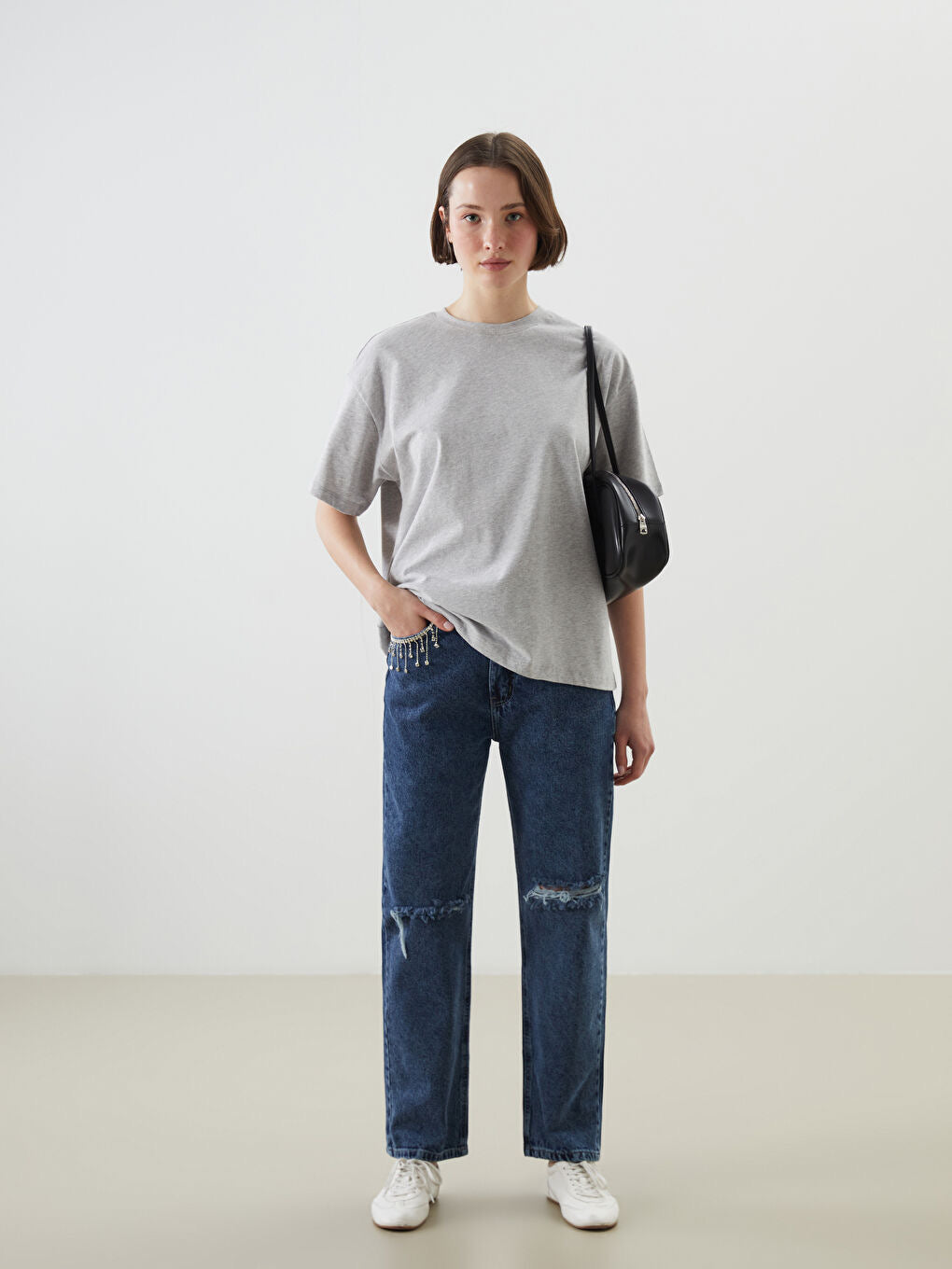 Crystal Drip - Rhinestone Embellished Wide Leg Jeans - Ice Blue