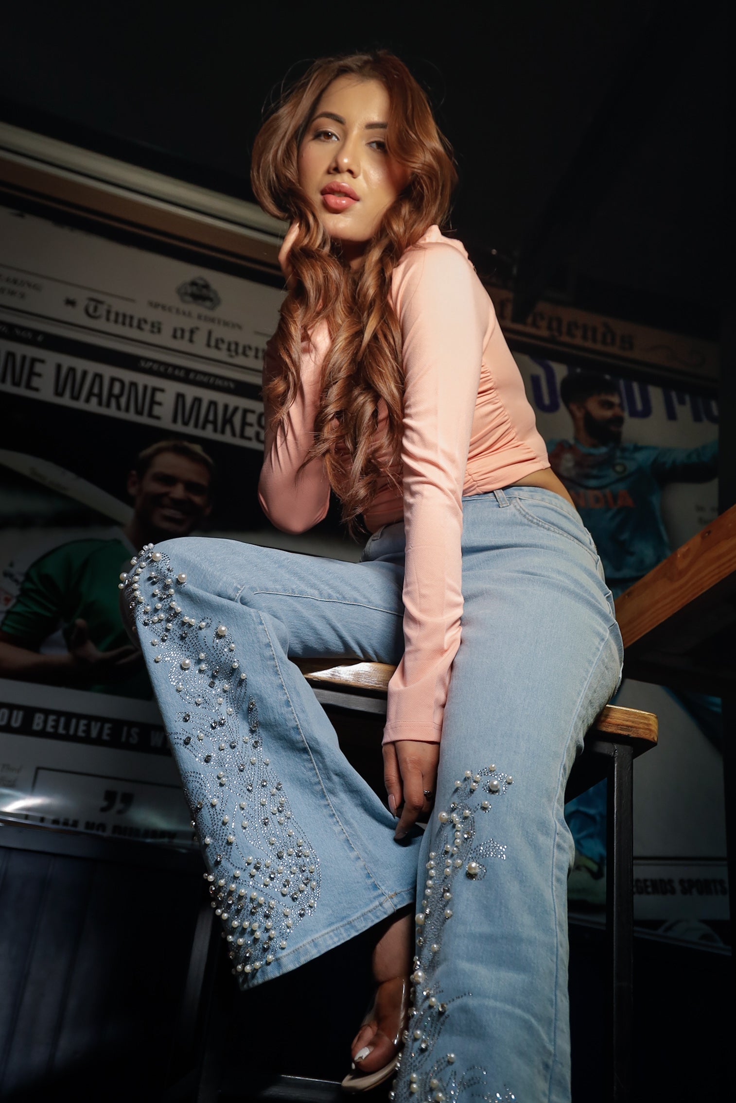 Elara - High Rise Embellished Boot Cut Jeans