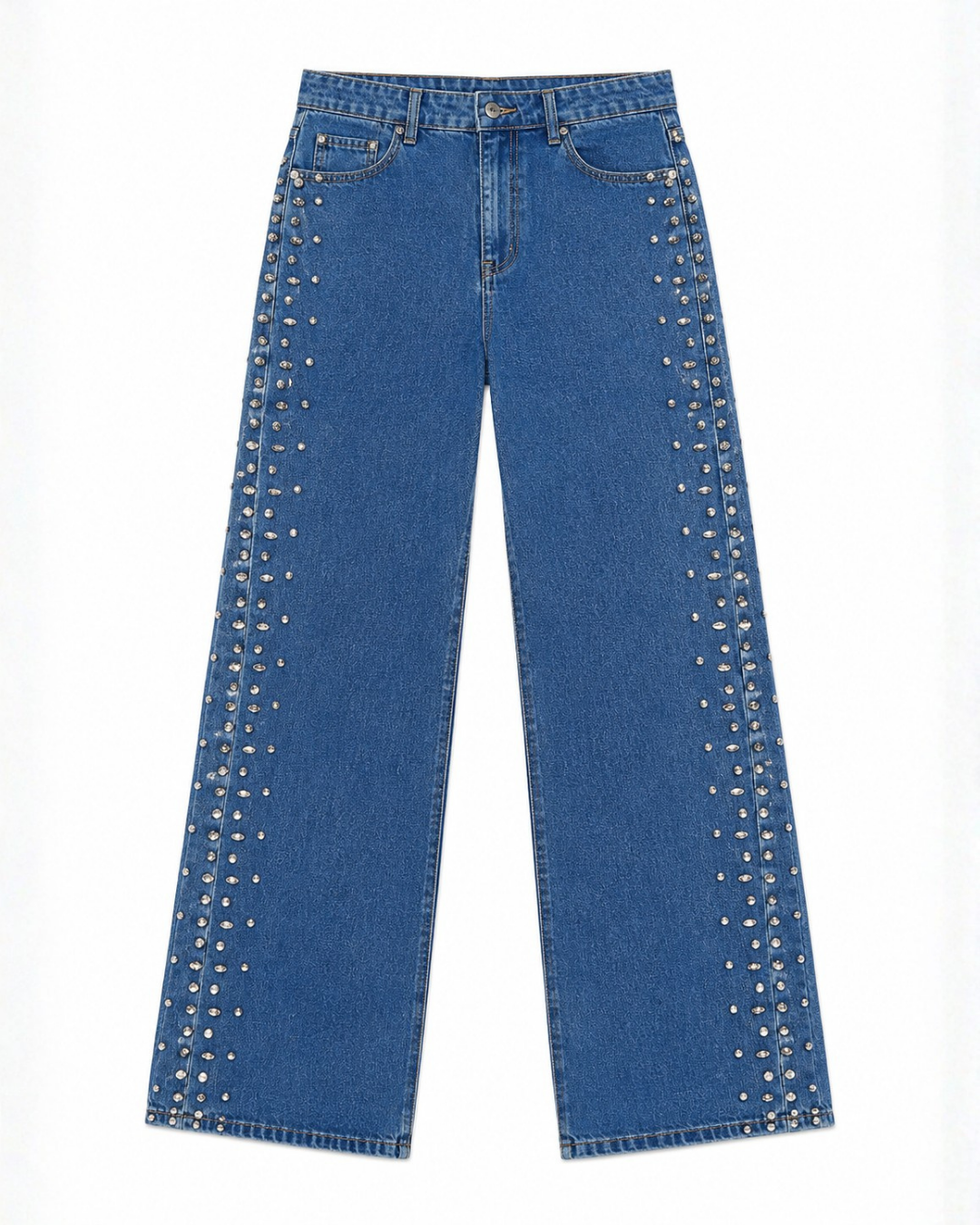 Eclipse - Rhinestone Embellished Wide Leg Jeans - Dark Blue