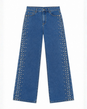 Eclipse - Rhinestone Embellished Wide Leg Jeans - Dark Blue