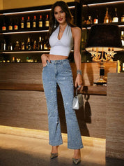 Camilla - High Rise Pearl Embellished Boot Cut Jeans