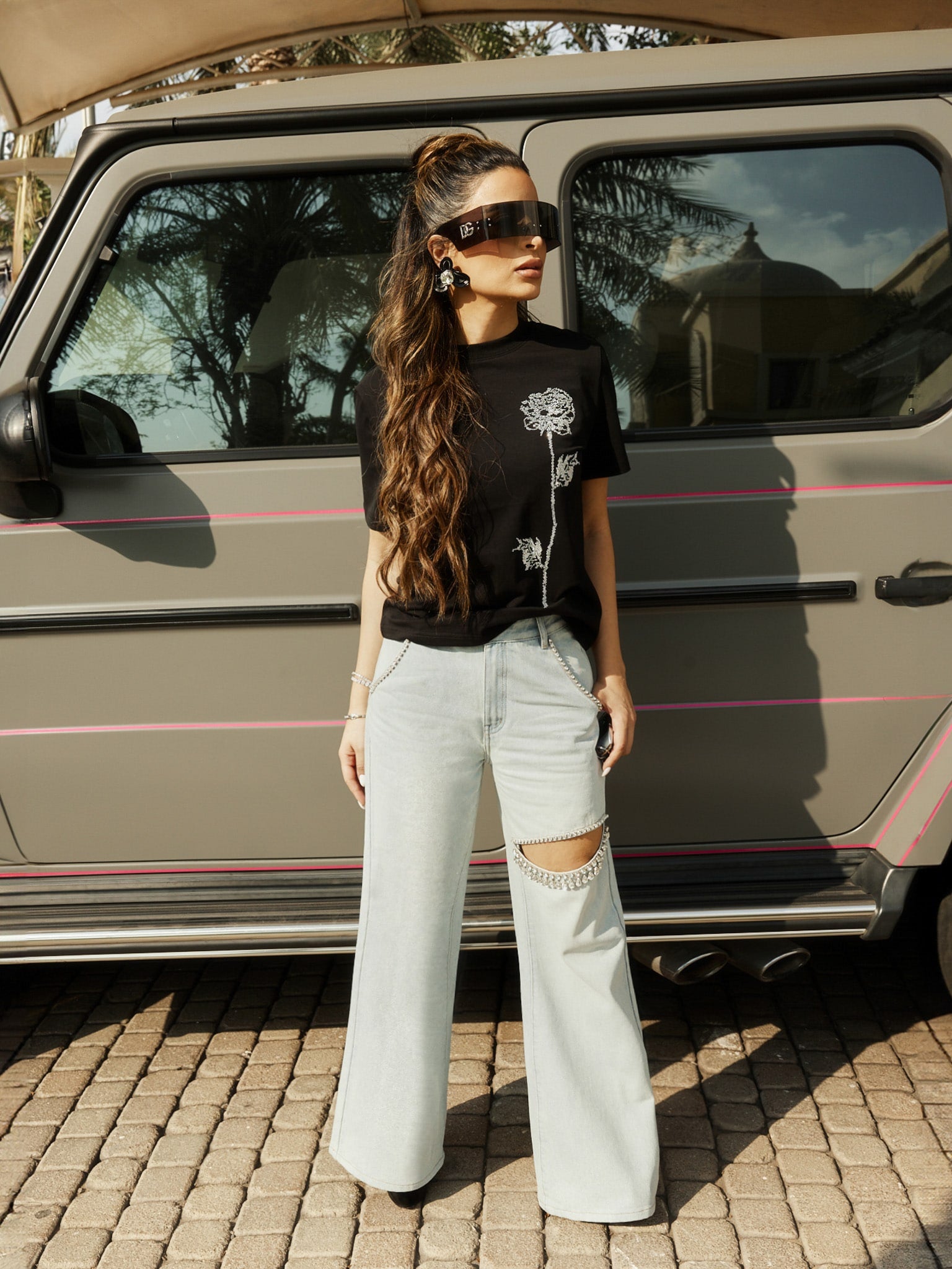 Embellished Wide Leg Cut Out Jeans - IceBreaker