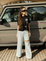 Embellished Wide Leg Cut Out Jeans - IceBreaker