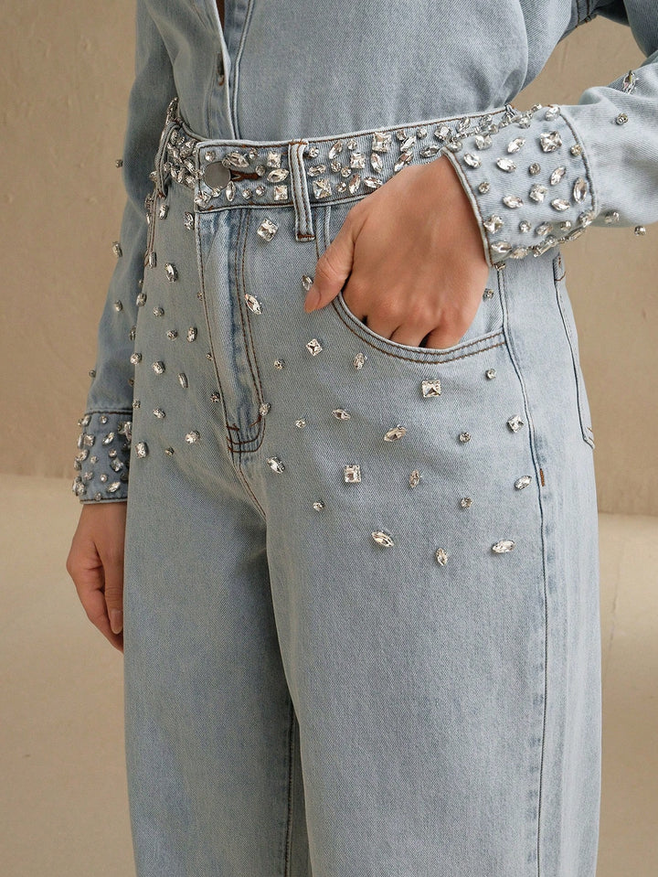 Dazzle Band - Rhinestone Embellished Wide Leg Jeans