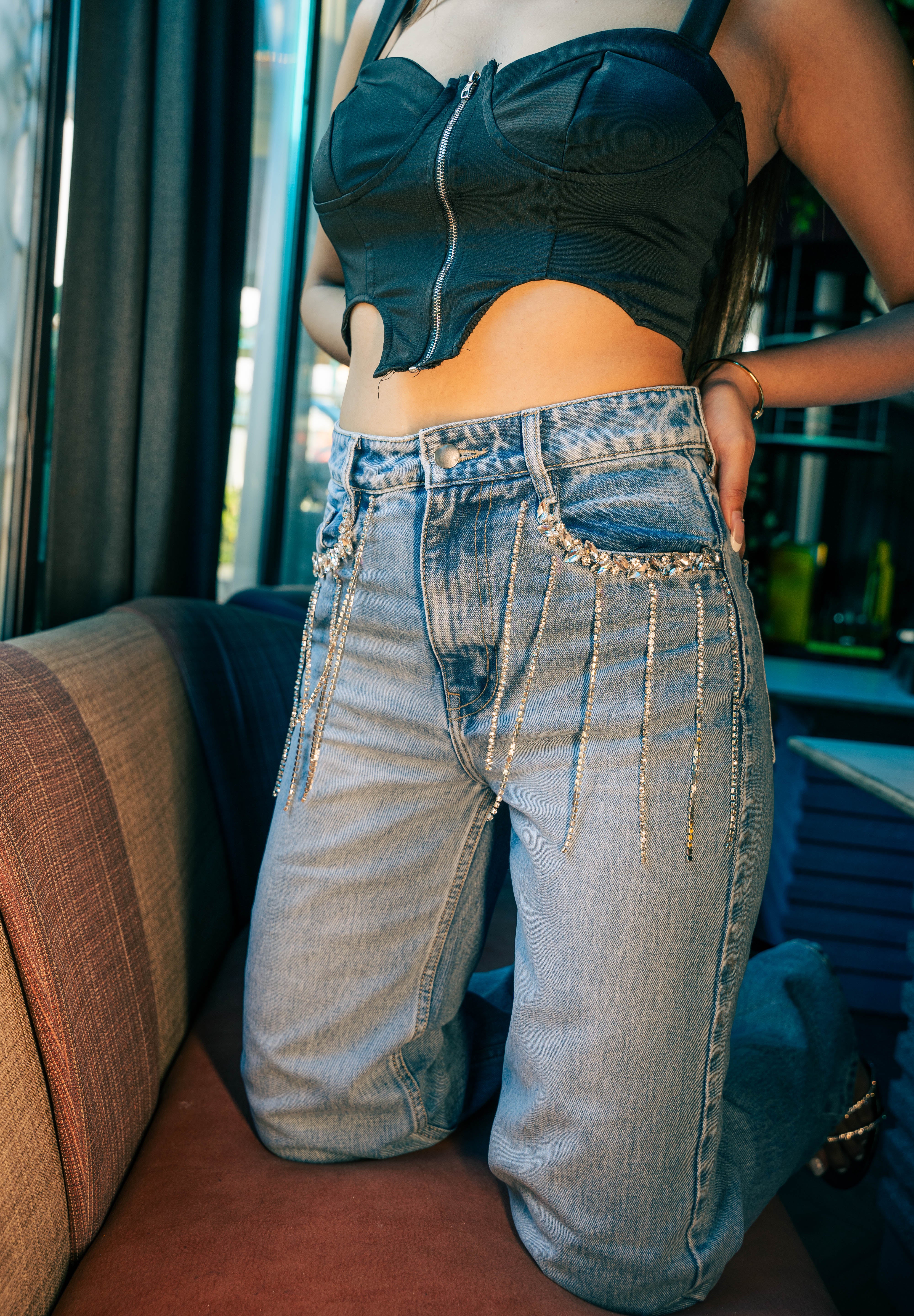 Arabia - Rhinestone Embellished Wide Leg Jeans