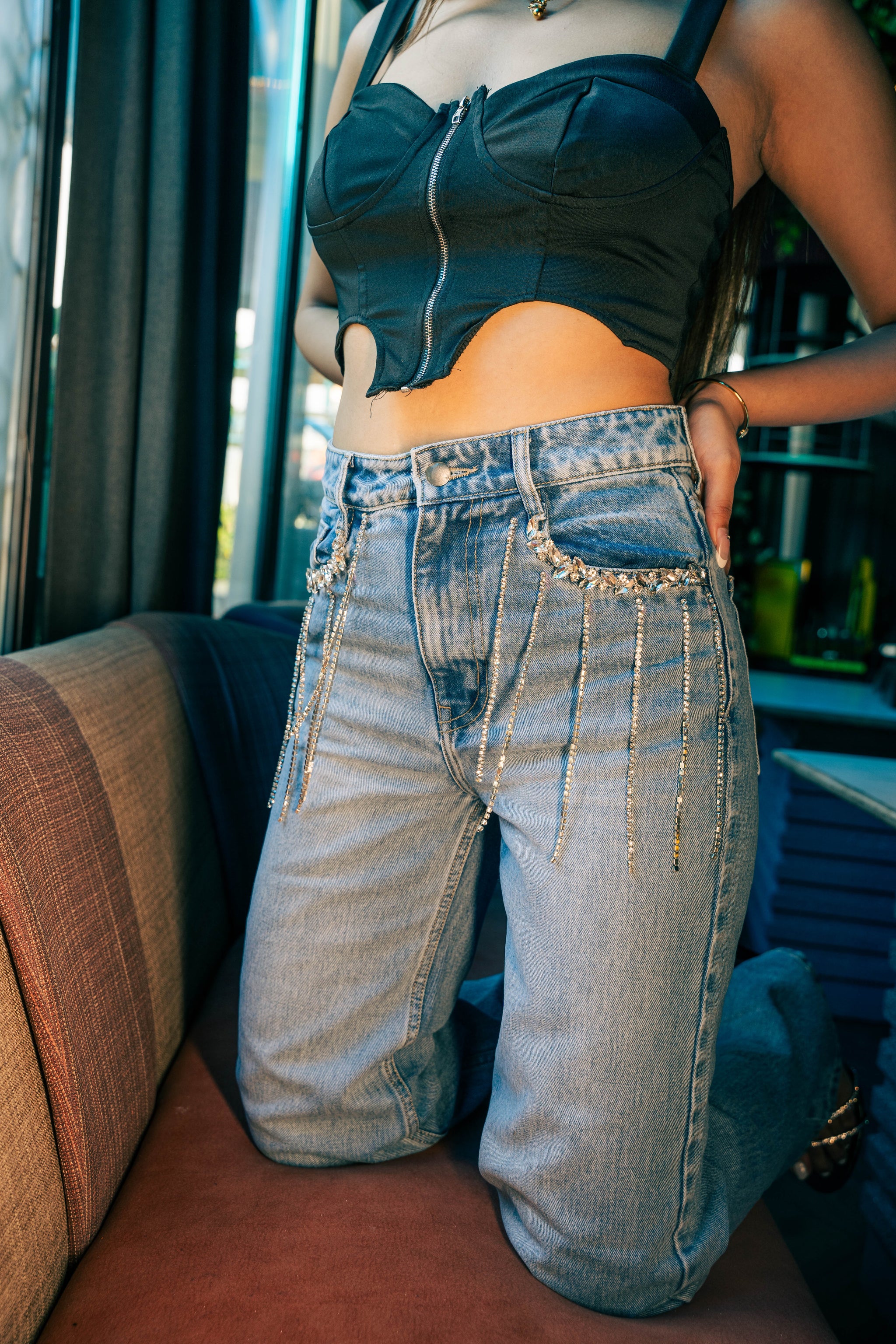 Arabia - Rhinestone Embellished Wide Leg Jeans