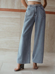 Dazzle Band - Rhinestone Embellished Wide Leg Jeans