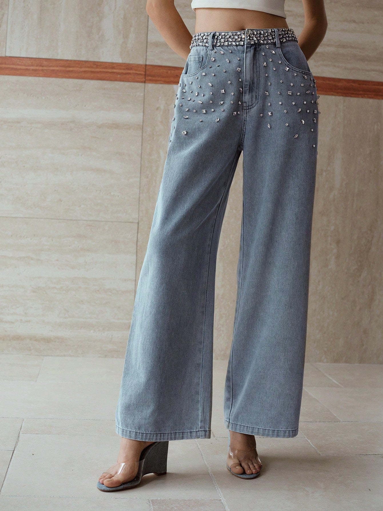 Dazzle Band - Rhinestone Embellished Wide Leg Jeans