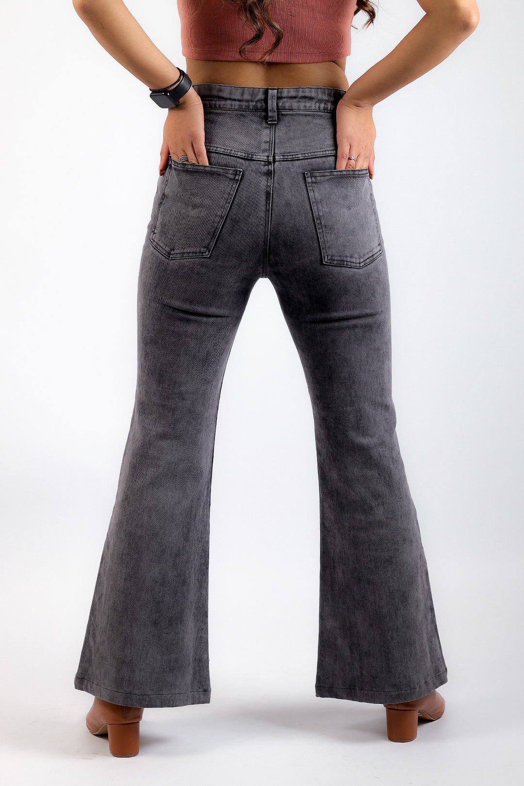 Boot Cut Whisker Washed Jeans - Grey