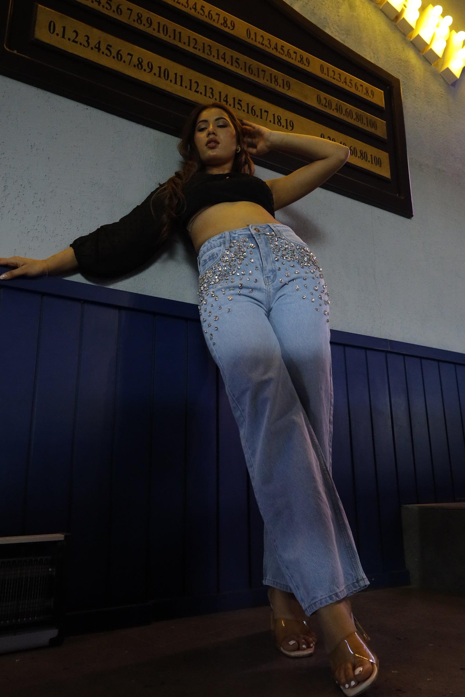 Glam Slam - Rhinestone Embellished Wide Leg Jeans