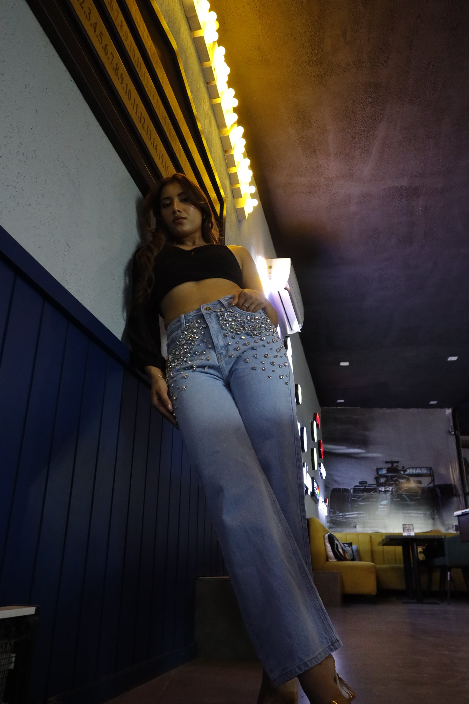 Glam Slam - Rhinestone Embellished Wide Leg Jeans