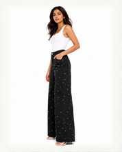 Limited Edition Pearl Embellished Wide Leg Jeans - Black