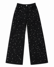 Limited Edition Pearl Embellished Wide Leg Jeans - Black