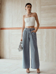 Dazzle Band - Rhinestone Embellished Wide Leg Jeans