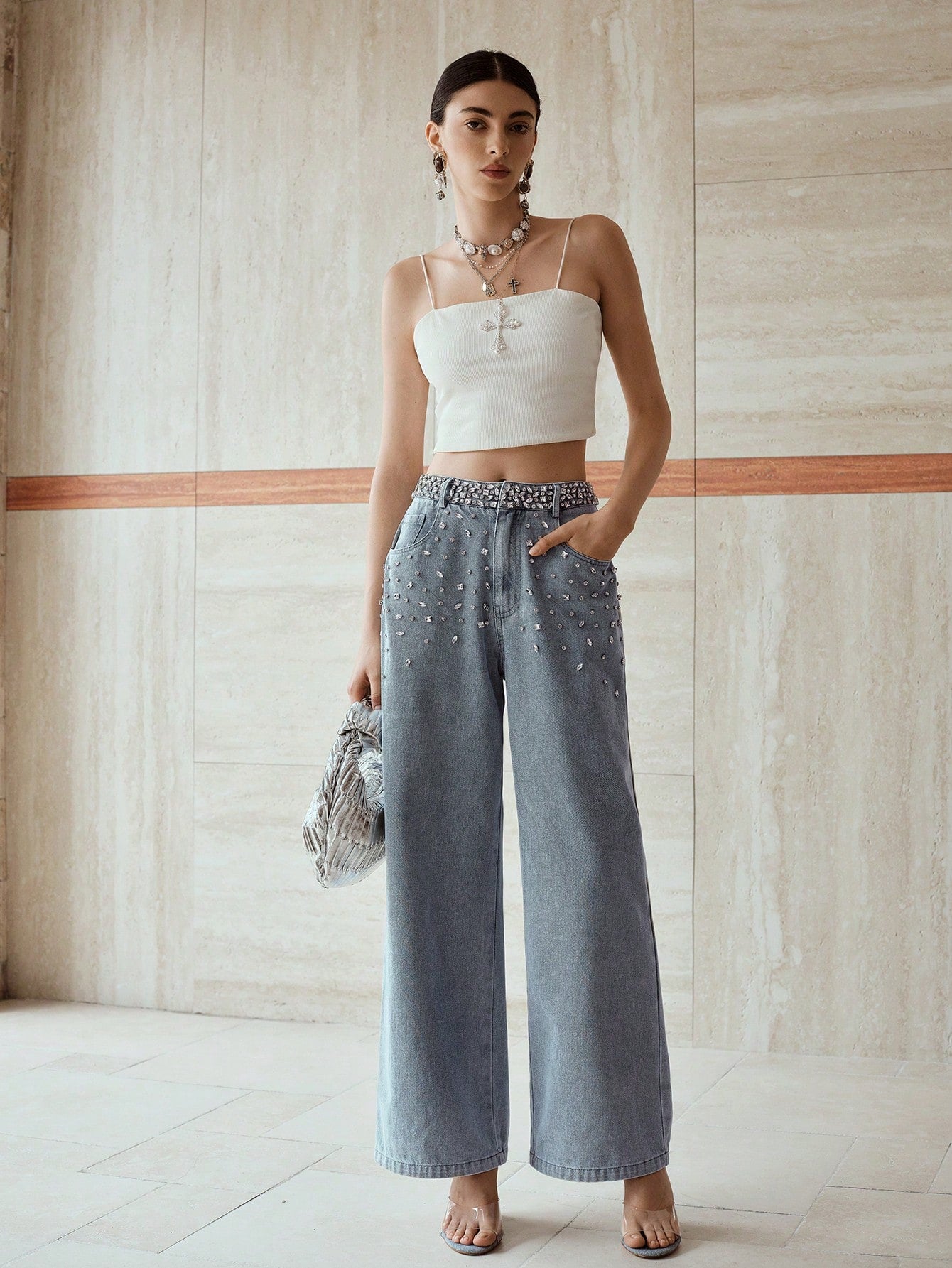 Dazzle Band - Rhinestone Embellished Wide Leg Jeans