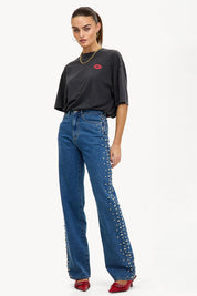 Eclipse - Rhinestone Embellished Wide Leg Jeans
