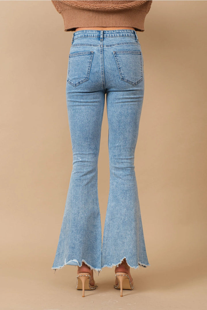 High Rise Embellished Boot Cut Flared Jeans - Blossom Belle