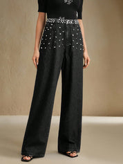 Black Dazzle Band - Rhinestone Embellished Wide Leg Jeans
