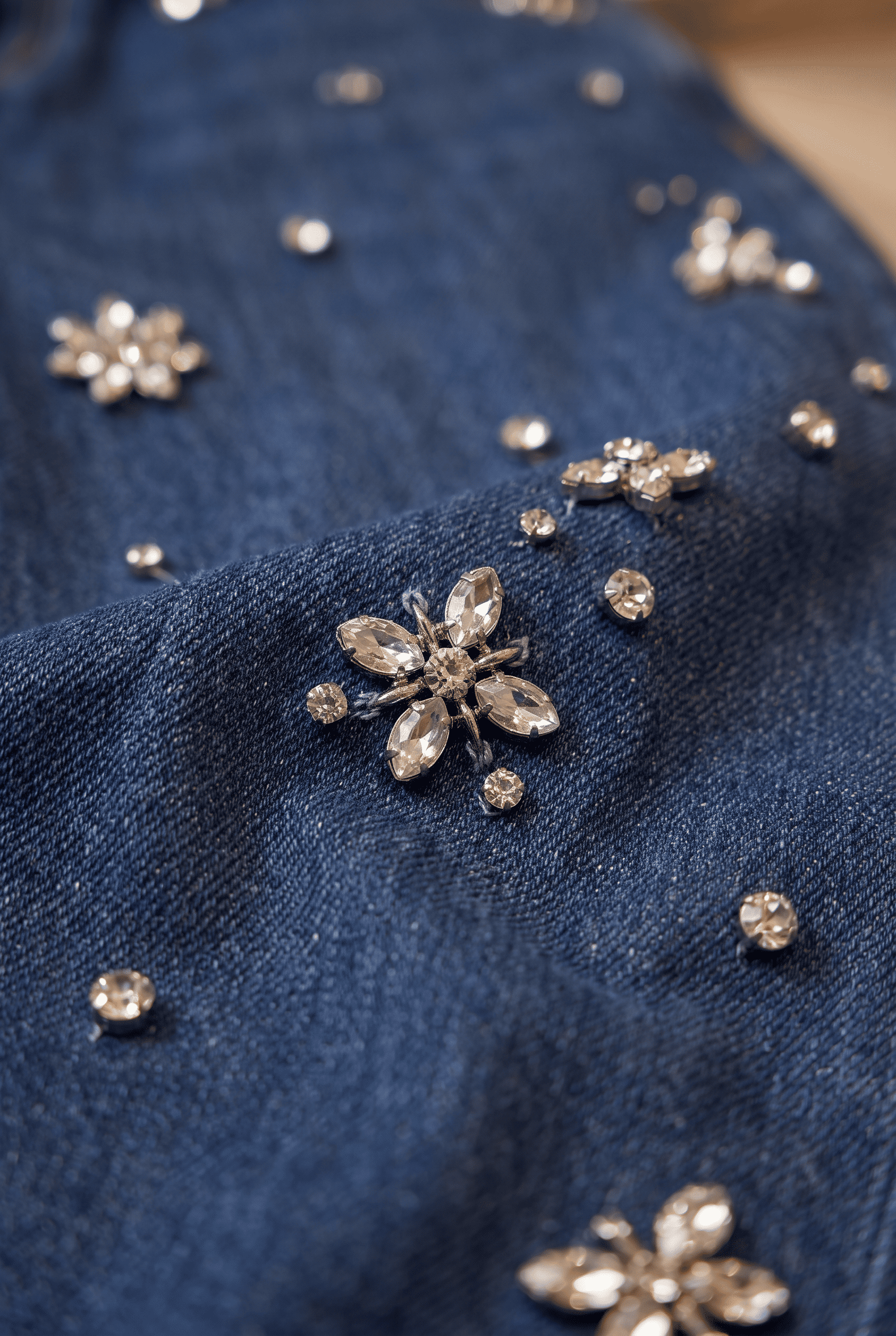 Moonflower - Rhinestone Embellished Jeans - Dark Blue
