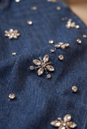 Moonflower - Rhinestone Embellished Jeans - Dark Blue